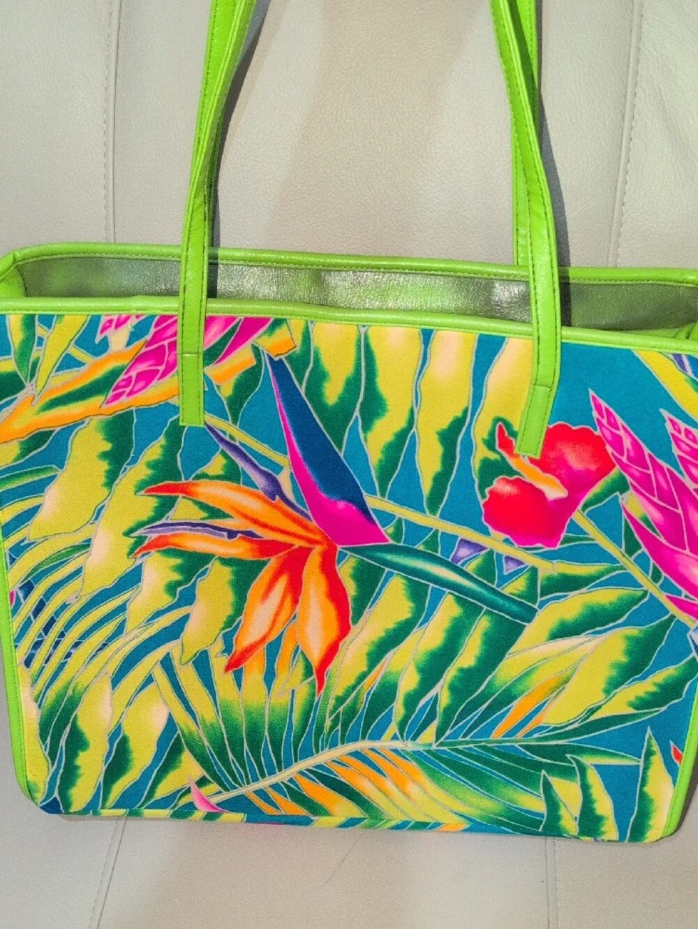 Diane Gilman Tropical Birds Of Paradise Line Green Syrap Tote